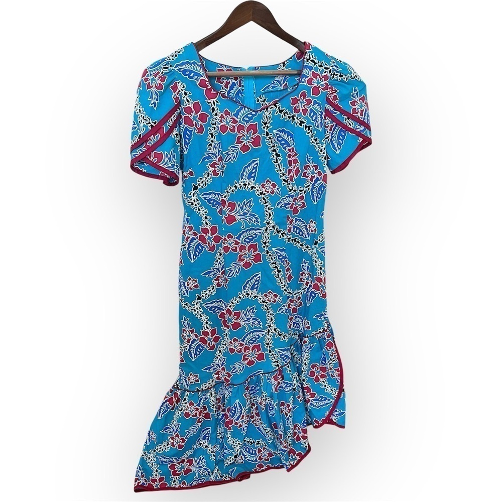 Hilo Hattie Hawaiian midi/maxi dress, turquoise and red, tropical print sz 14 - Picture 2 of 13